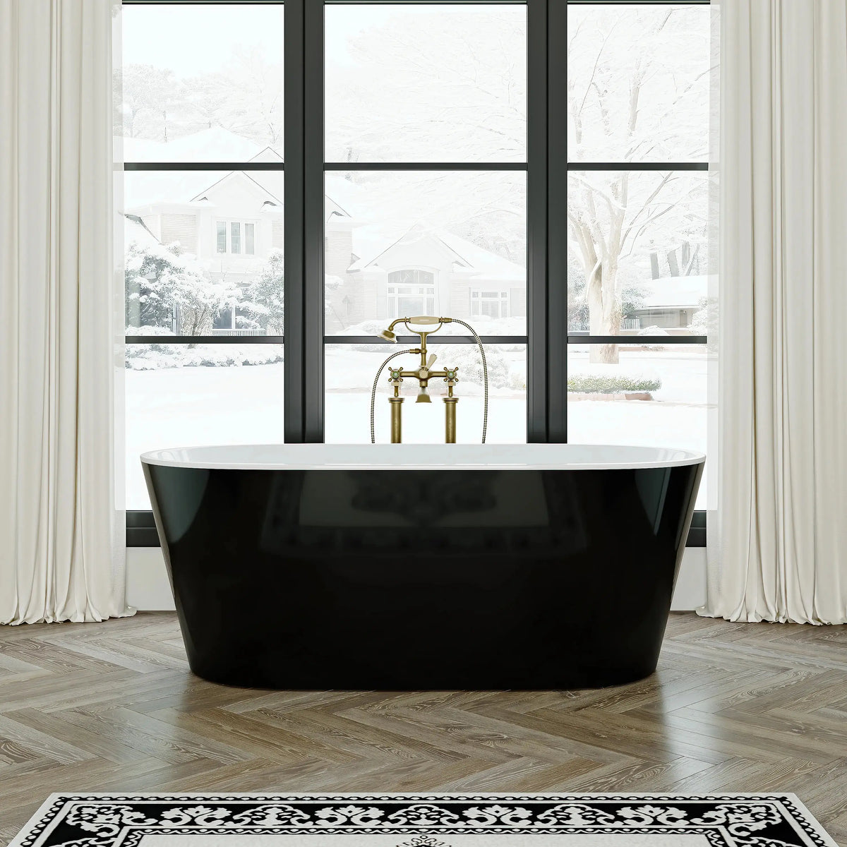 Matte Black Bathtub with Acrylic and Side Drain Model TU59B HOROW