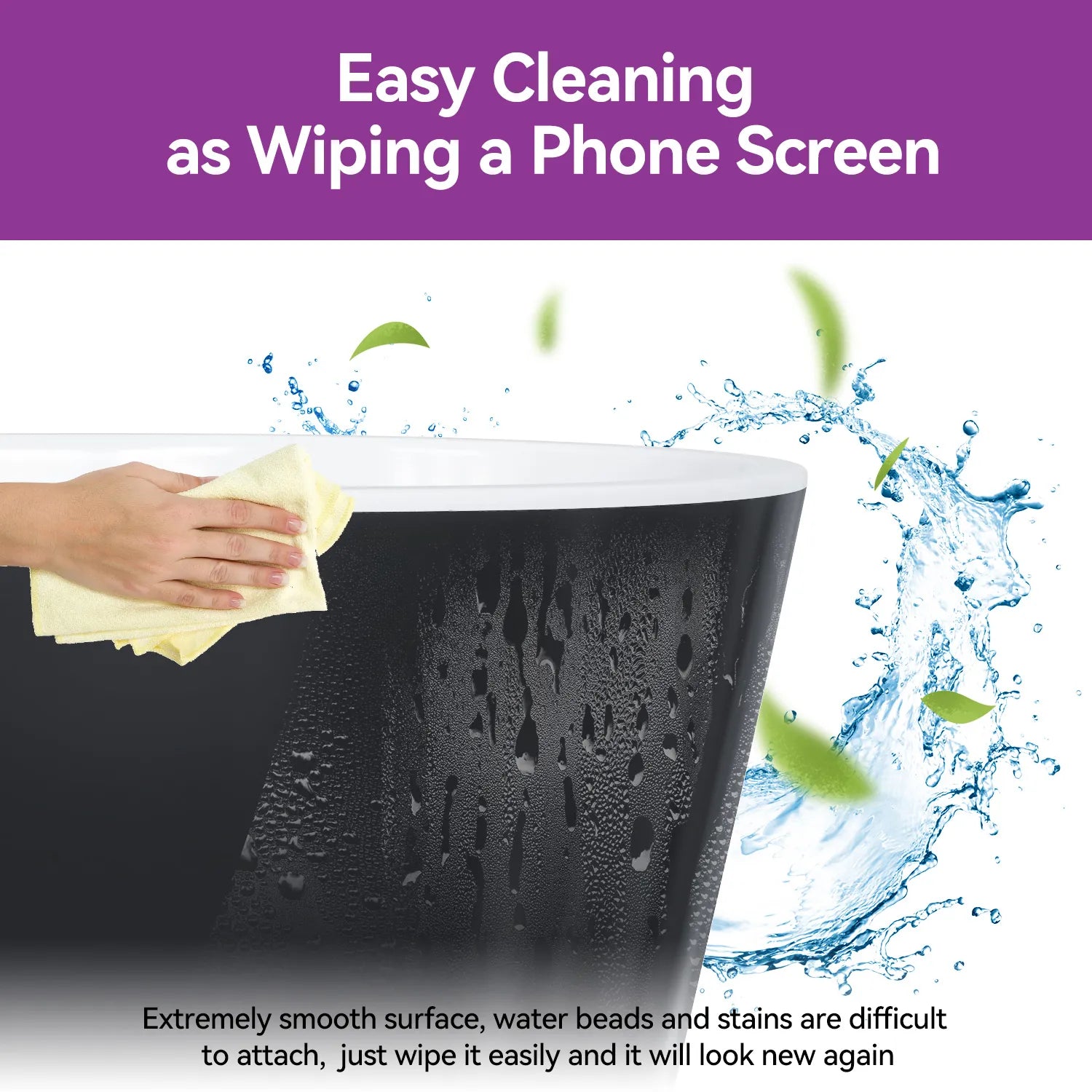 Matte Black Bathtub with Acrylic and Side Drain Model TU59B