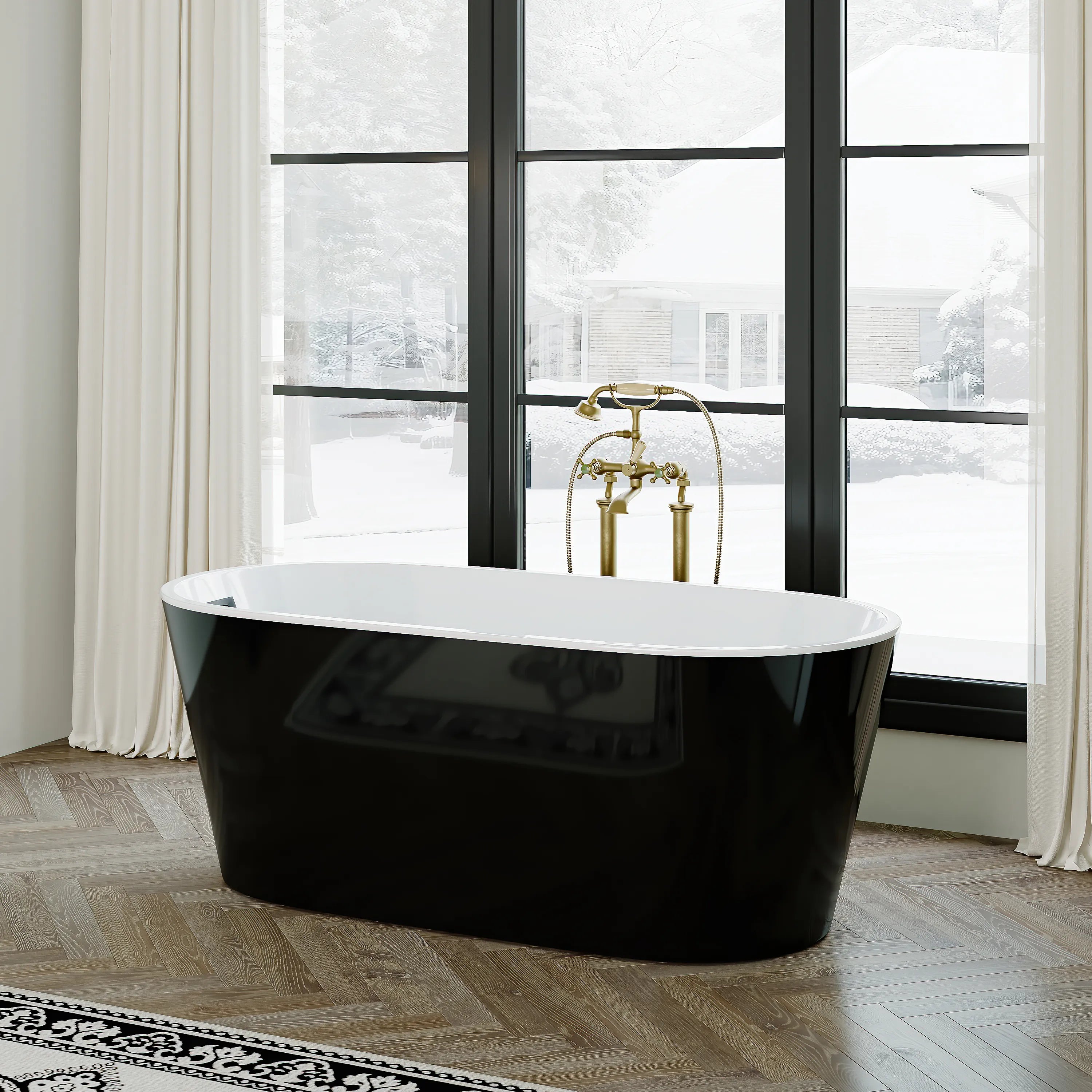 Matte Black Bathtub with Acrylic and Side Drain Model TU59B