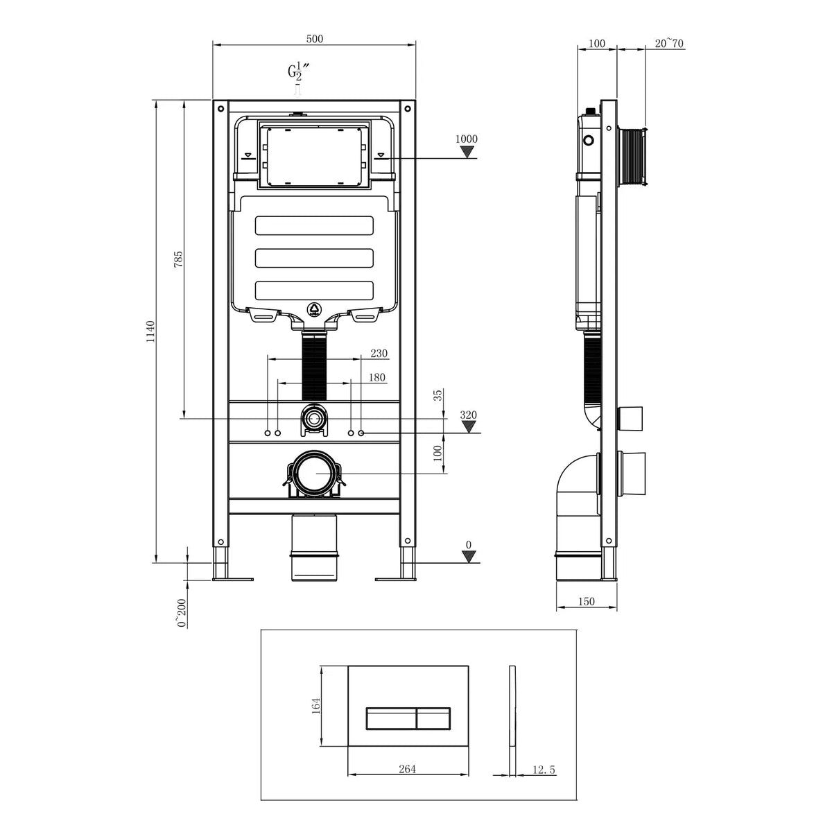 HOROW Dual Flush Actuator With Steel Tube Frame for TG02W Model UWT01H-US HOROW