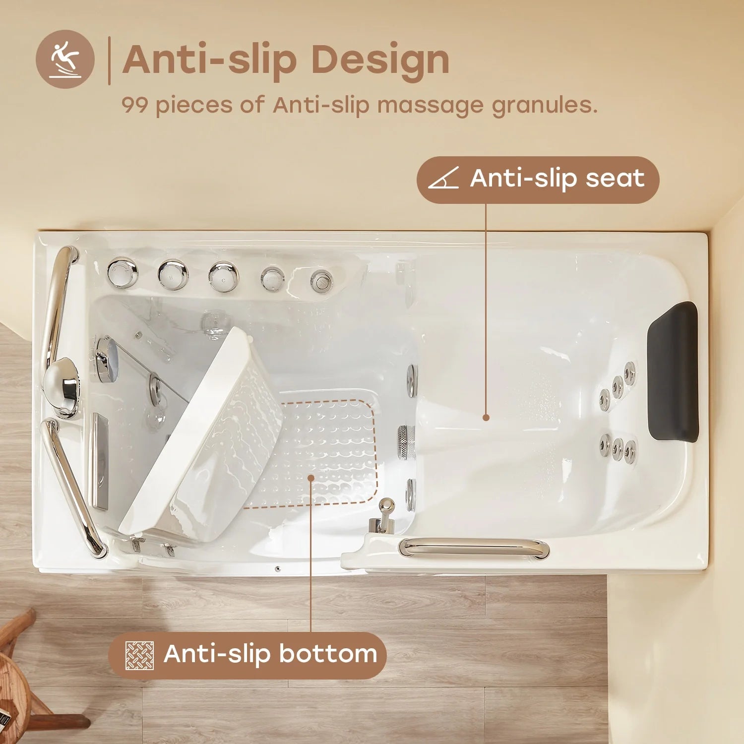 HOROW WT52-LE Walk-In Bathtub with Massage & Shower – Safe Soaking Tub for Seniors