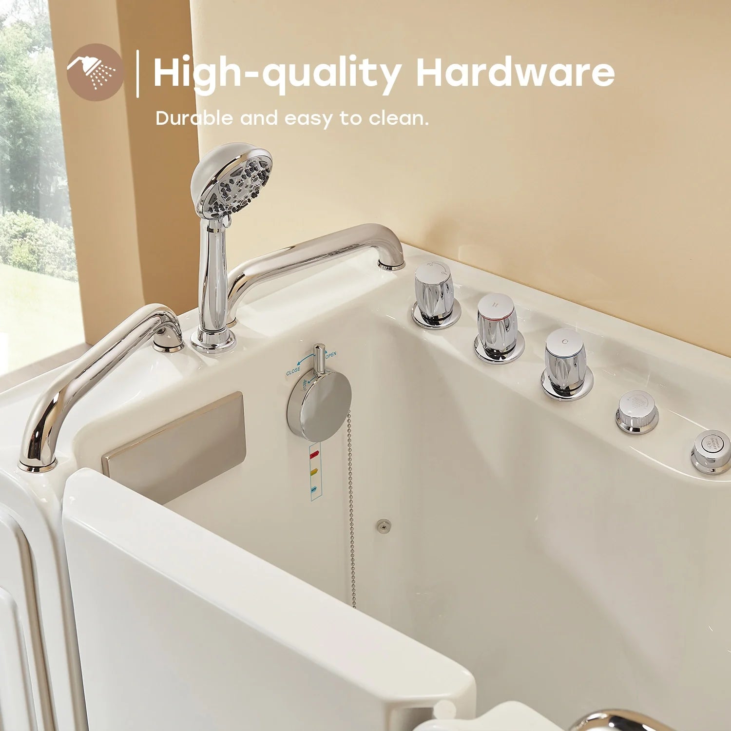 HOROW WT52-LE Walk-In Bathtub with Massage & Shower – Safe Soaking Tub for Seniors