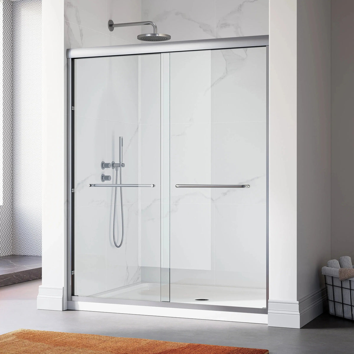 60 Inch Double Sliding Shower Door with Thick Aluminum Frame Model BE6072-BN HOROW