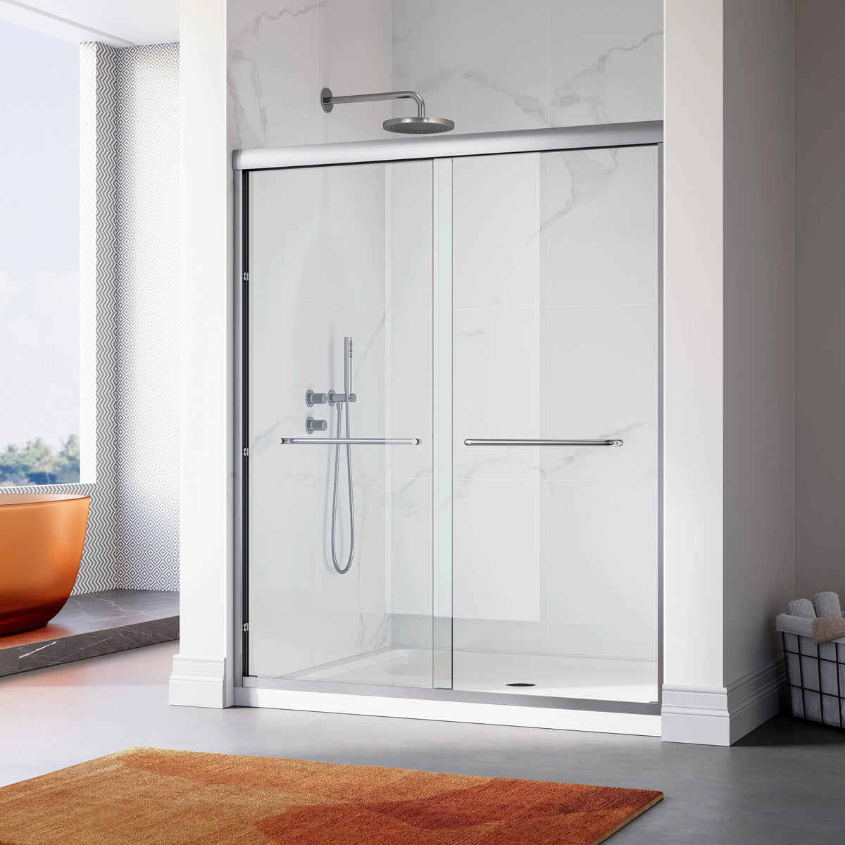 60 Inch Double Sliding Shower Door with Thick Aluminum Frame Model BE6072-BN HOROW