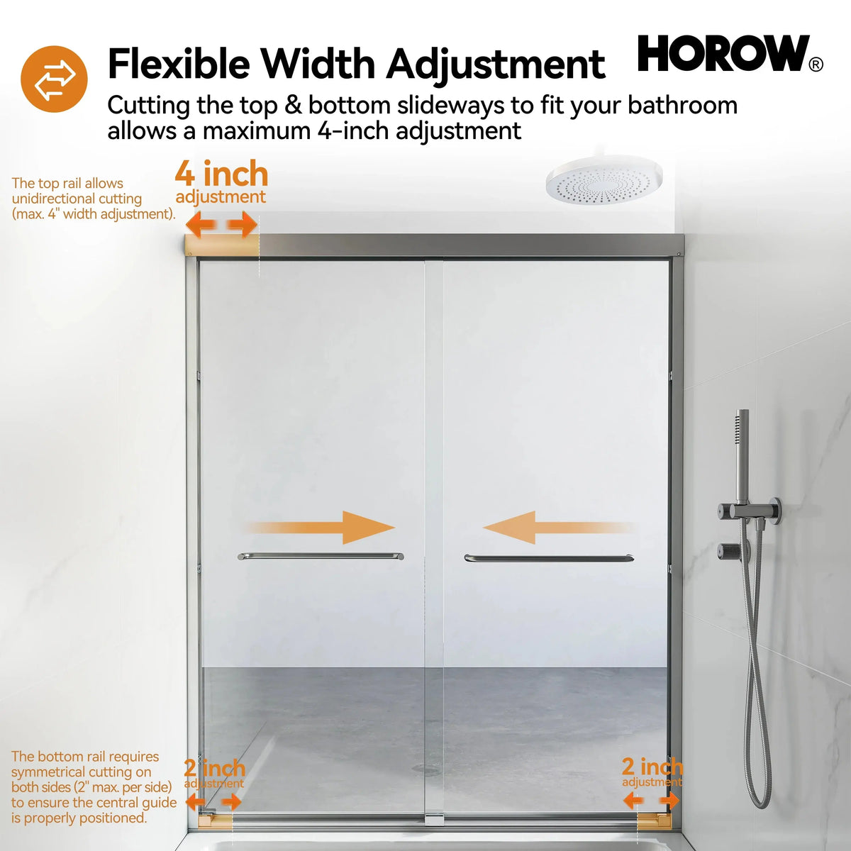 60 Inch Double Sliding Shower Door with Thick Aluminum Frame Model BE6072-BN HOROW