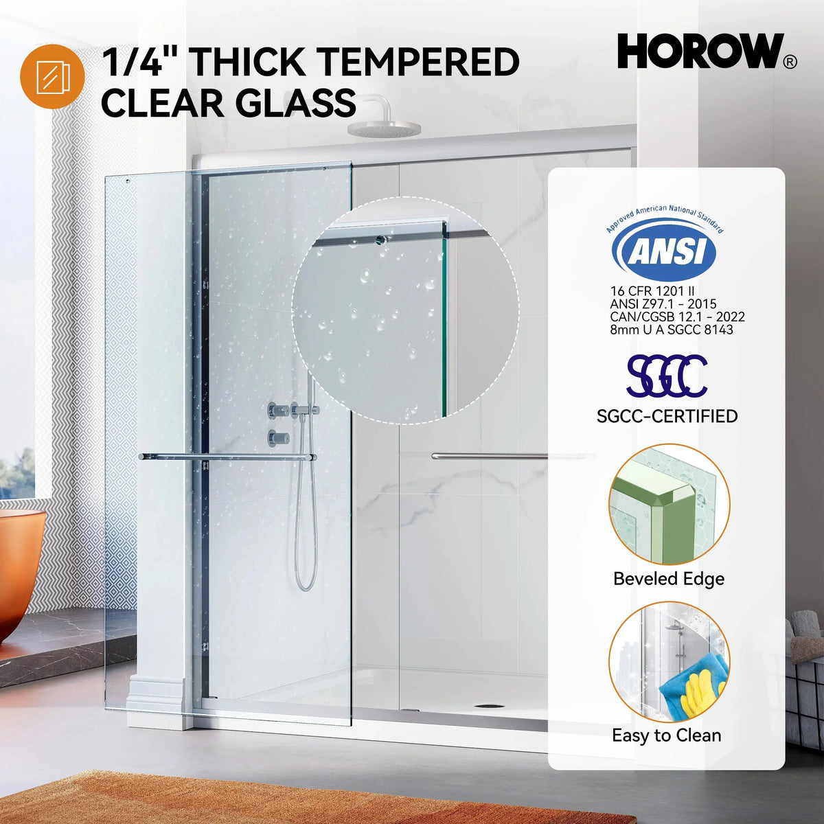 60 Inch Double Sliding Shower Door with Thick Aluminum Frame Model BE6072-BN HOROW