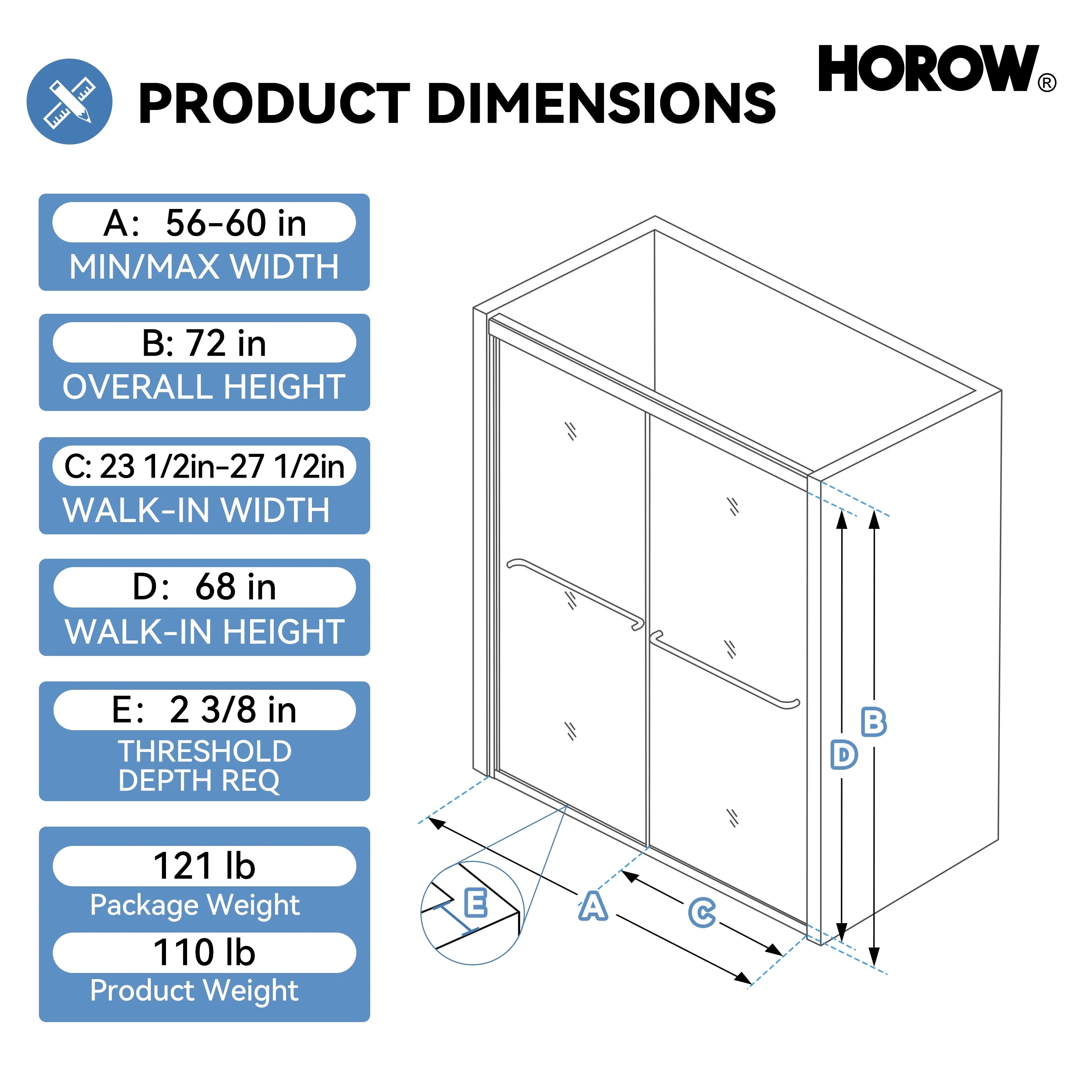 Matte Black Double Sliding Shower Door with Semi-Frameless Model BE6072-MB