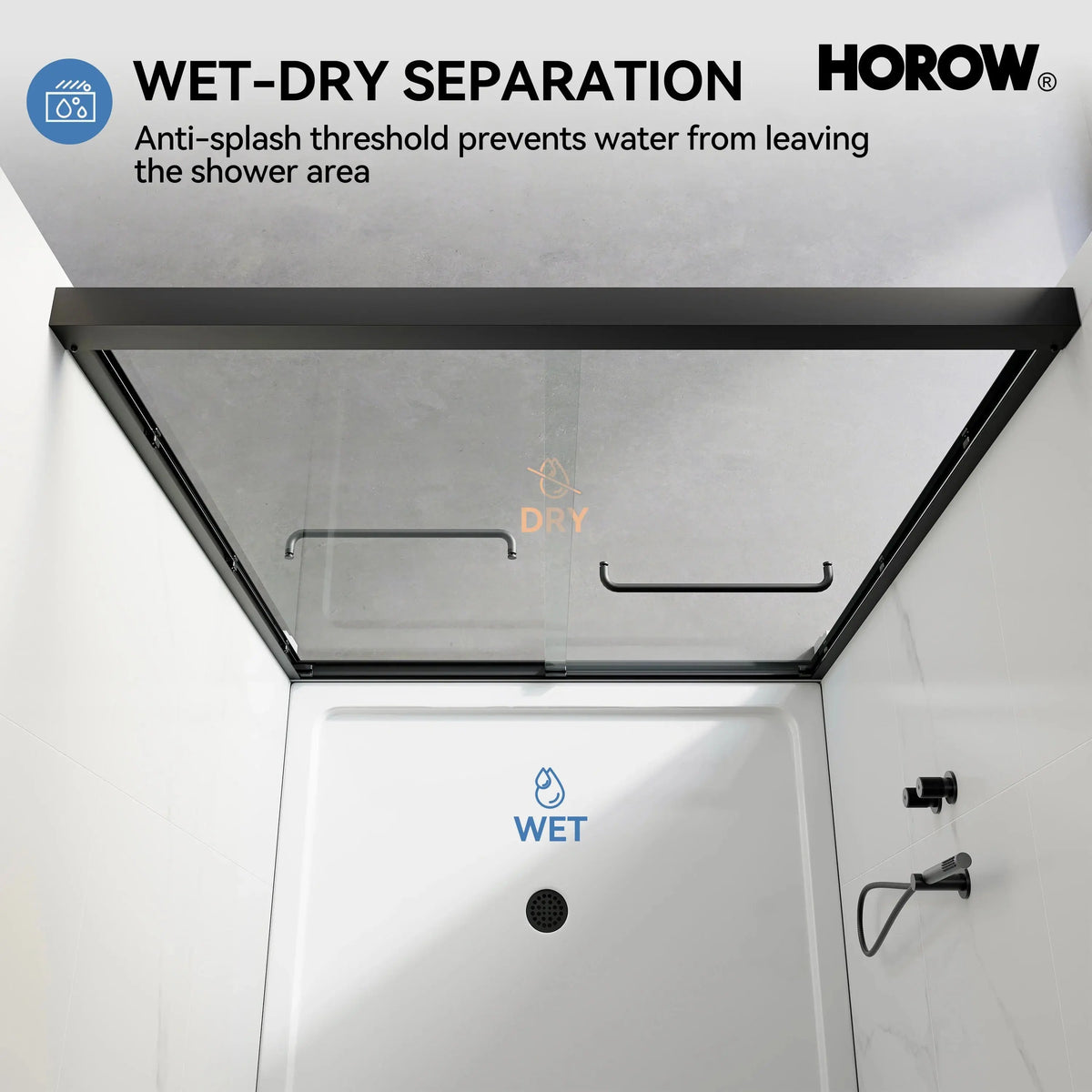 Matte Black Double Sliding Shower Door with Semi-Frameless Model BE6072-MB HOROW