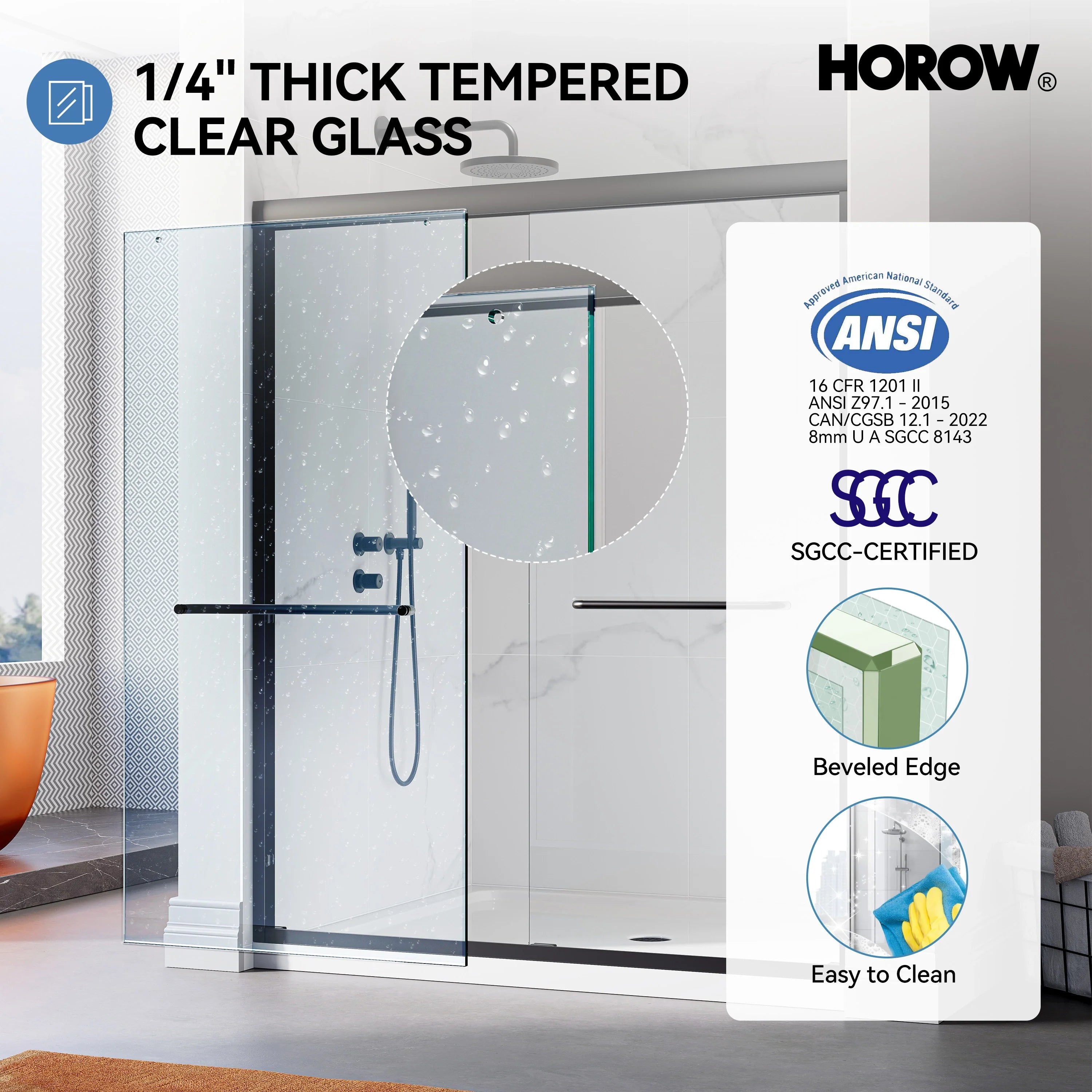 Matte Black Double Sliding Shower Door with Semi-Frameless Model BE6072-MB