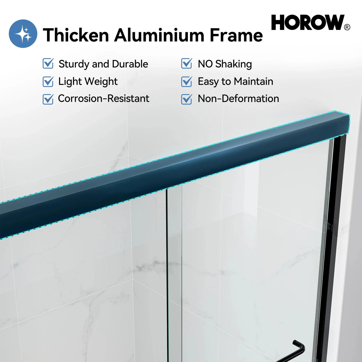 Matte Black Double Sliding Shower Door with Semi-Frameless Model BE6072-MB HOROW