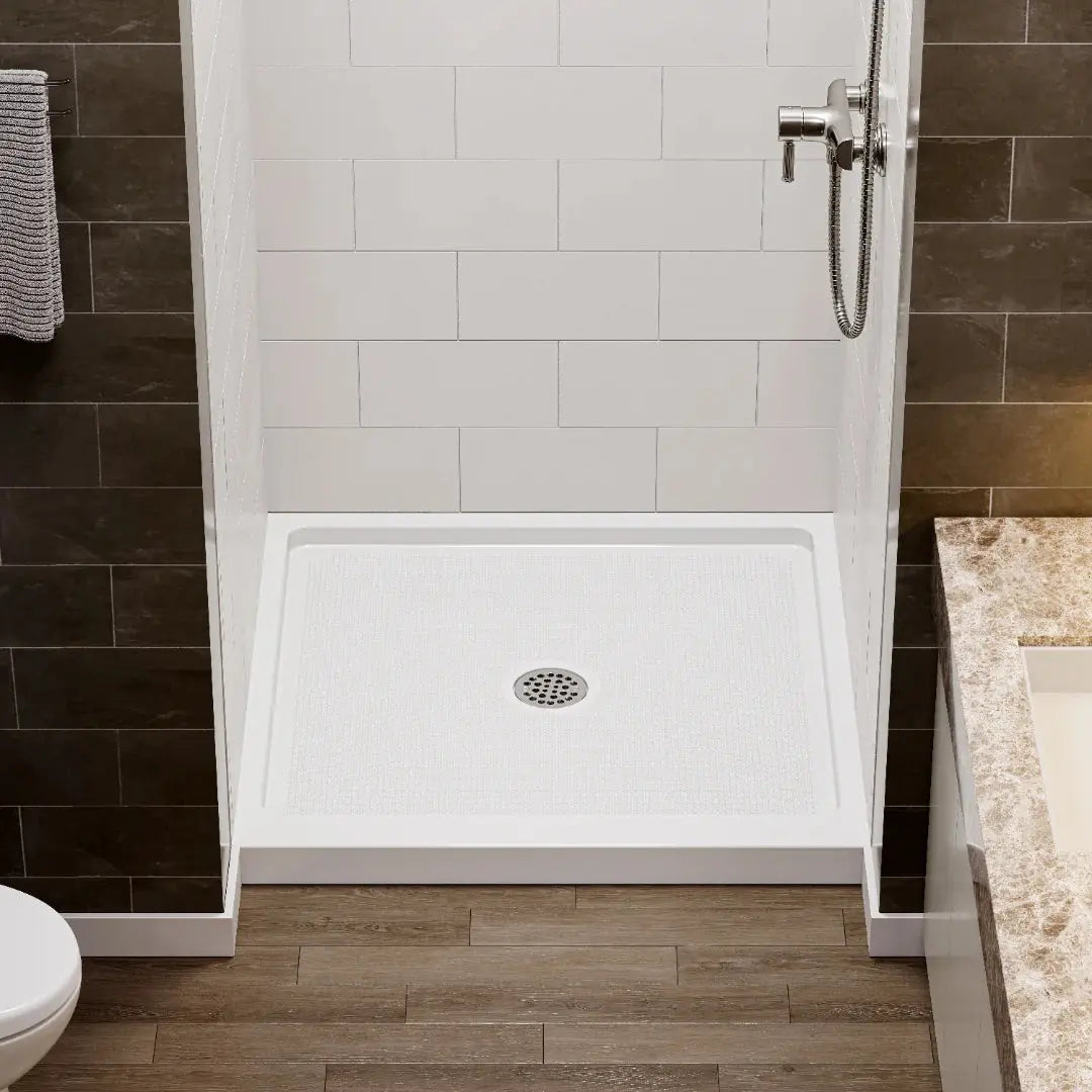 36 Inch Acrylic Shower Base with Chrome Center Drain Model BS3636-CH HOROW