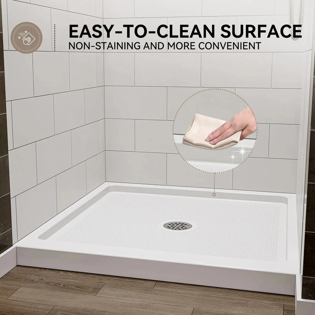 36 Inch Acrylic Shower Base with Chrome Center Drain Model BS3636-CH HOROW