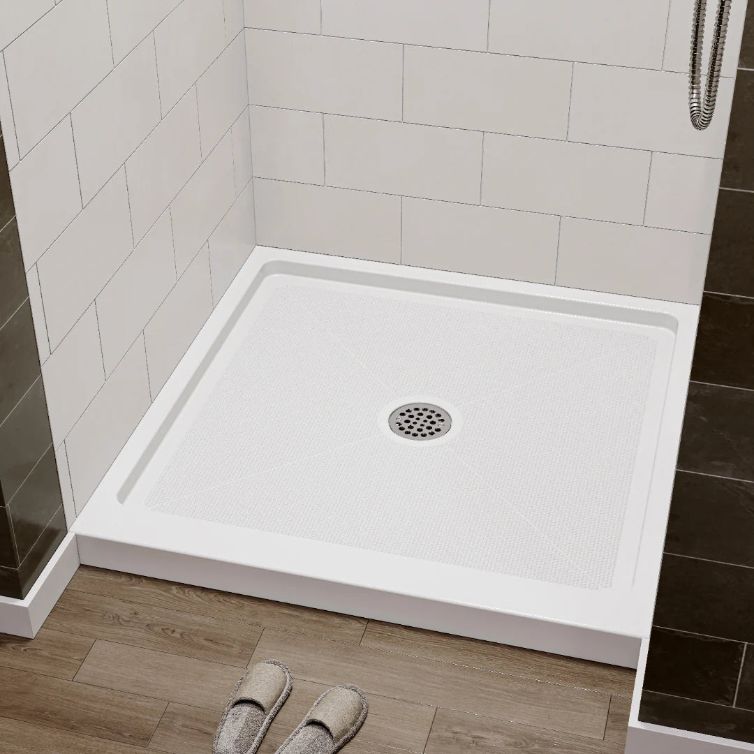 36 Inch Acrylic Shower Base with Chrome Center Drain Model BS3636-CH