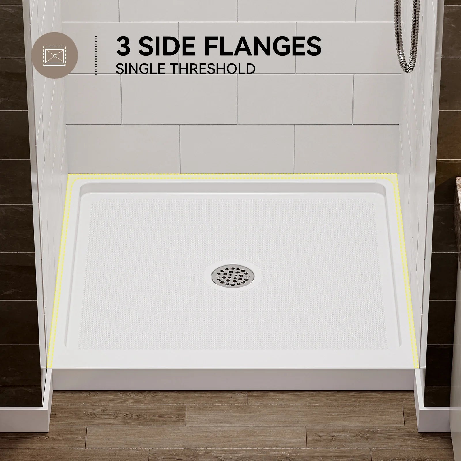 36 Inch Acrylic Shower Base with Chrome Center Drain Model BS3636-CH