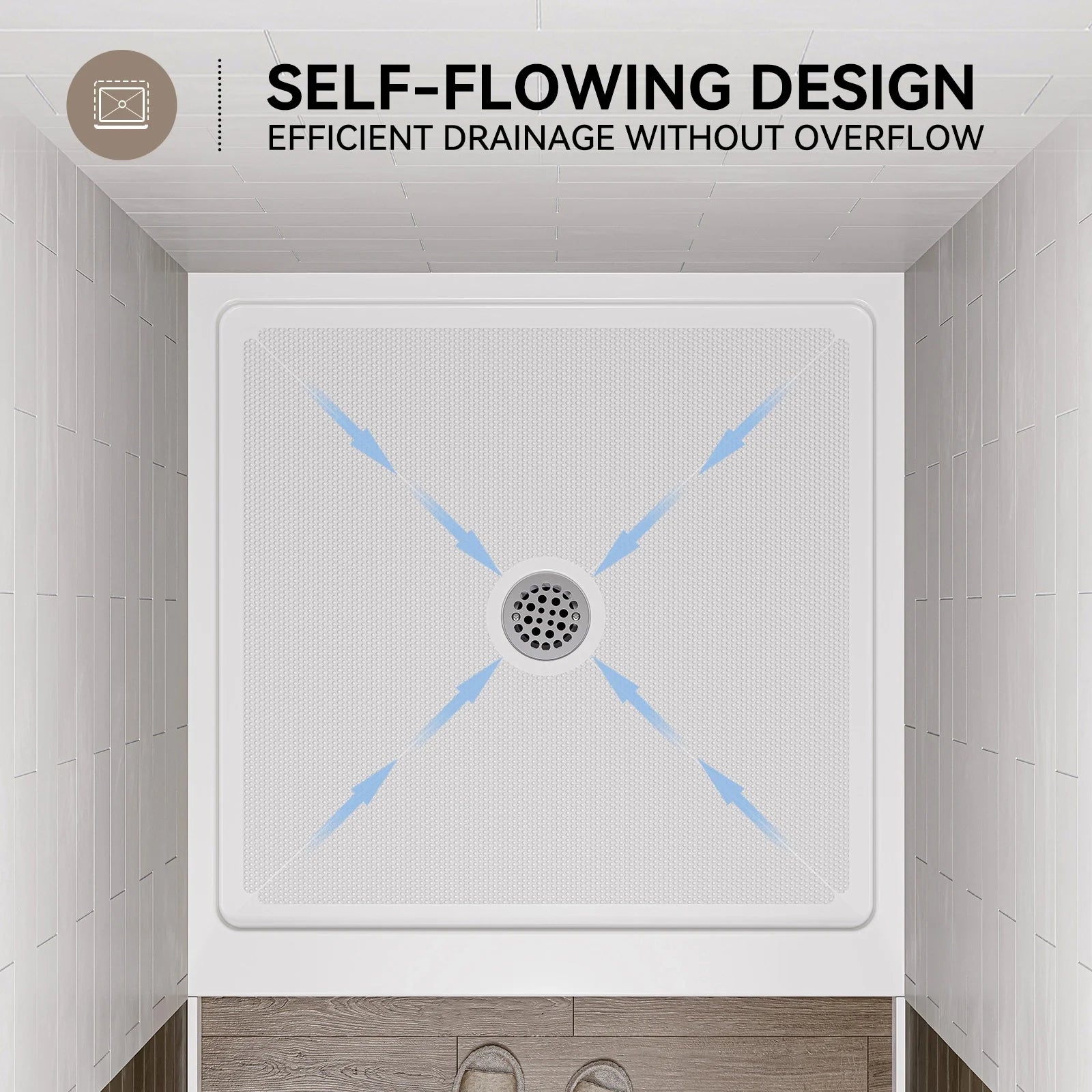 36 Inch Acrylic Shower Base with Chrome Center Drain Model BS3636-CH