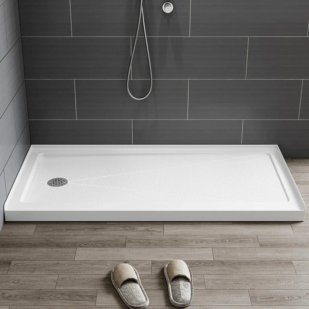 HOROW Acrylic Shower Base with Wider Threshold and Chrome Left Drain model BS6030-CH-L HOROW