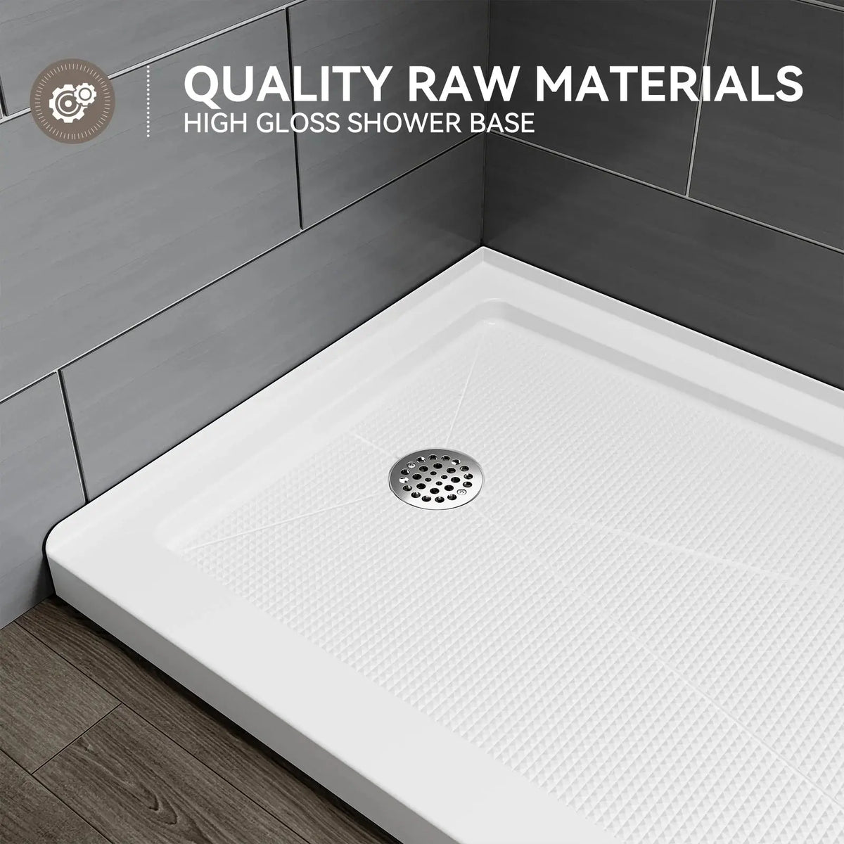 HOROW Acrylic Shower Base with Wider Threshold and Chrome Left Drain model BS6030-CH-L HOROW