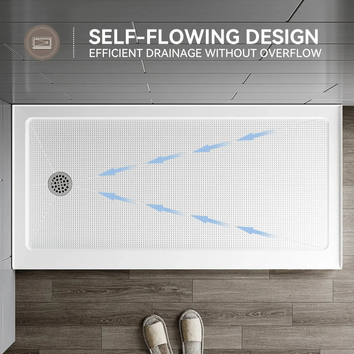 HOROW Acrylic Shower Base with Wider Threshold and Chrome Left Drain model BS6030-CH-L HOROW