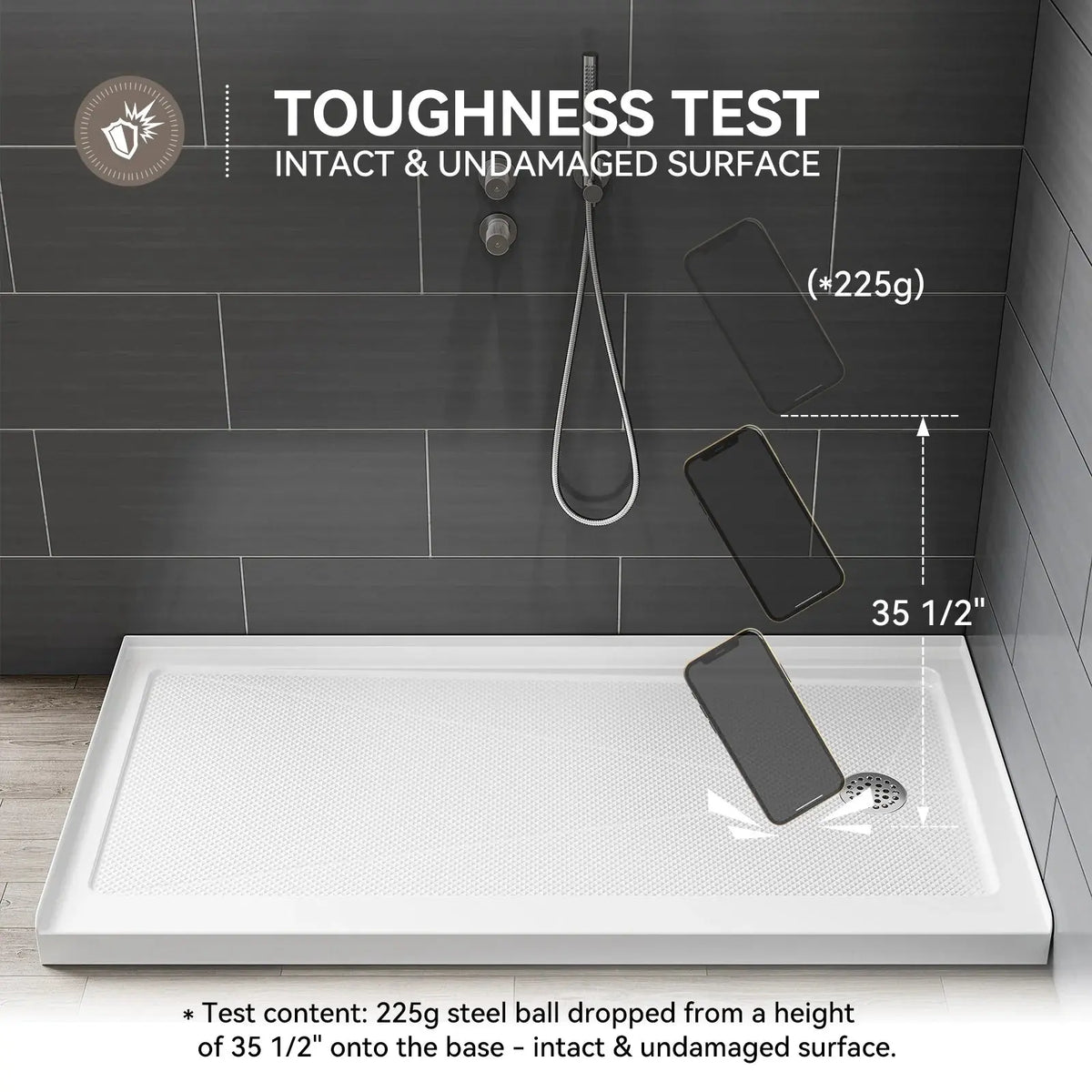 60 Inch Acrylic Shower Pan with Wider Threshold and Chrome Right Drain model BS6030-CH-R HOROW