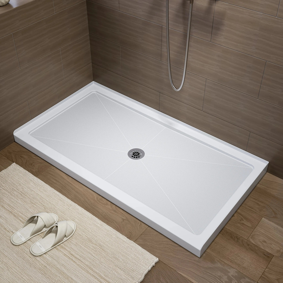 HOROW 60 Inch Acrylic Shower Pan with Chrome Center Drainage Model BS6032-CH HOROW