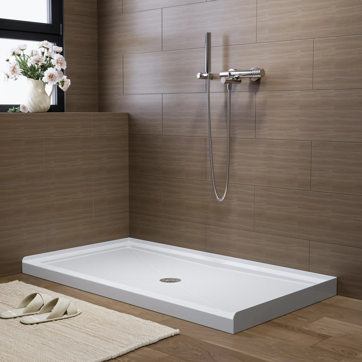 HOROW 60 Inch Acrylic Shower Pan with Chrome Center Drainage Model BS6032-CH HOROW
