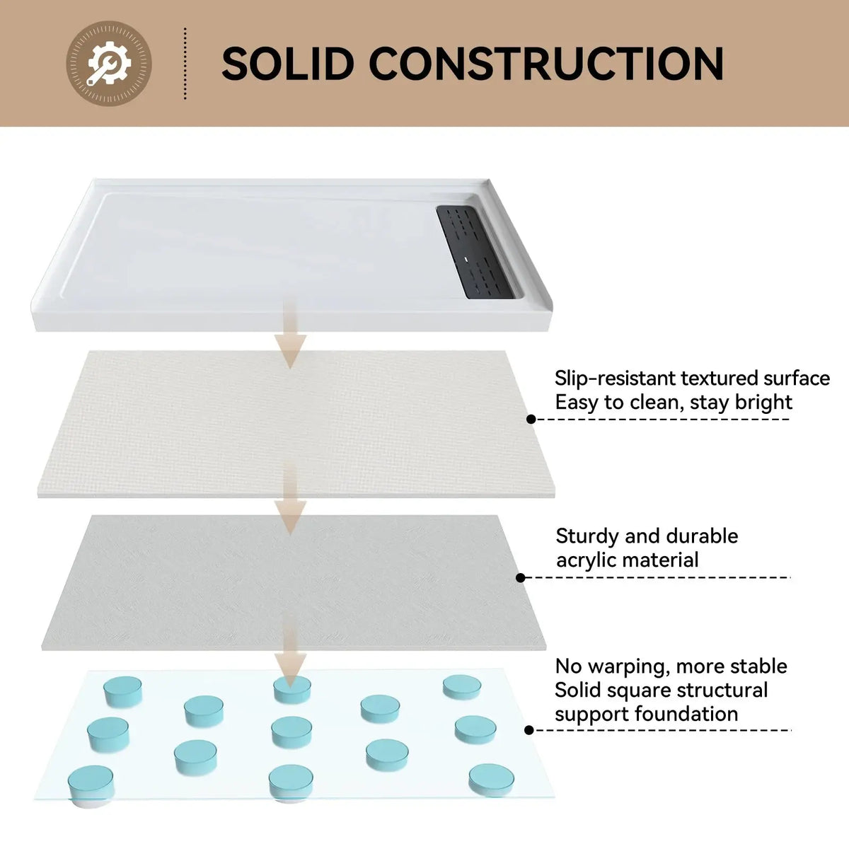 HOROW Acrylic Shower Pan with Right Drain Model BS6032-MB-R HOROW