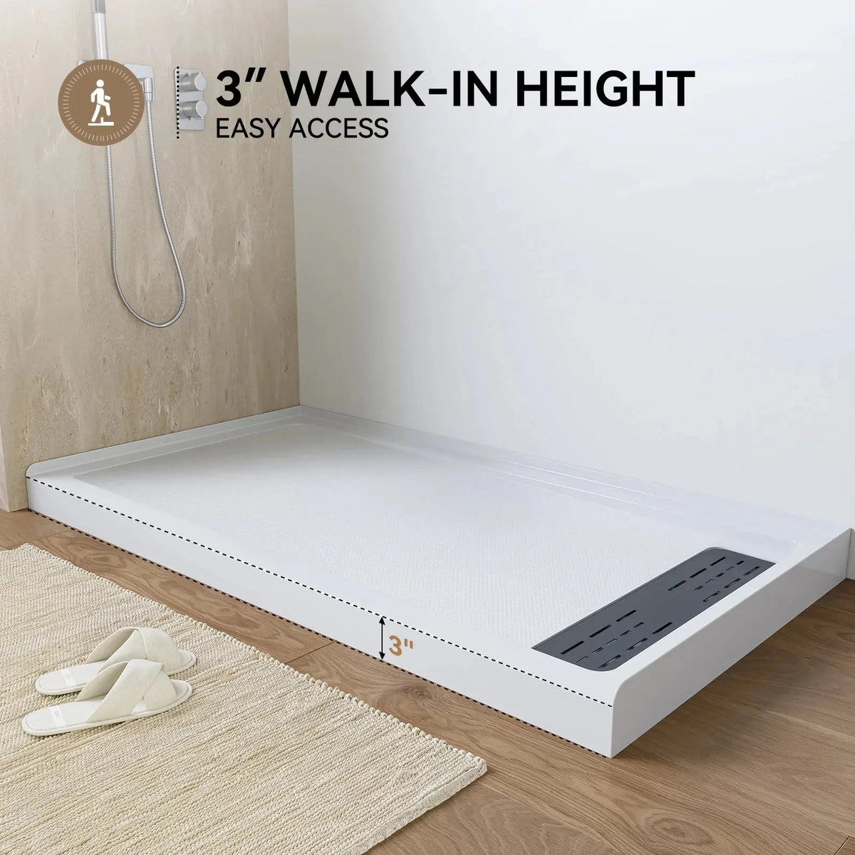 HOROW Acrylic Shower Pan with Right Drain Model BS6032-MB-R HOROW
