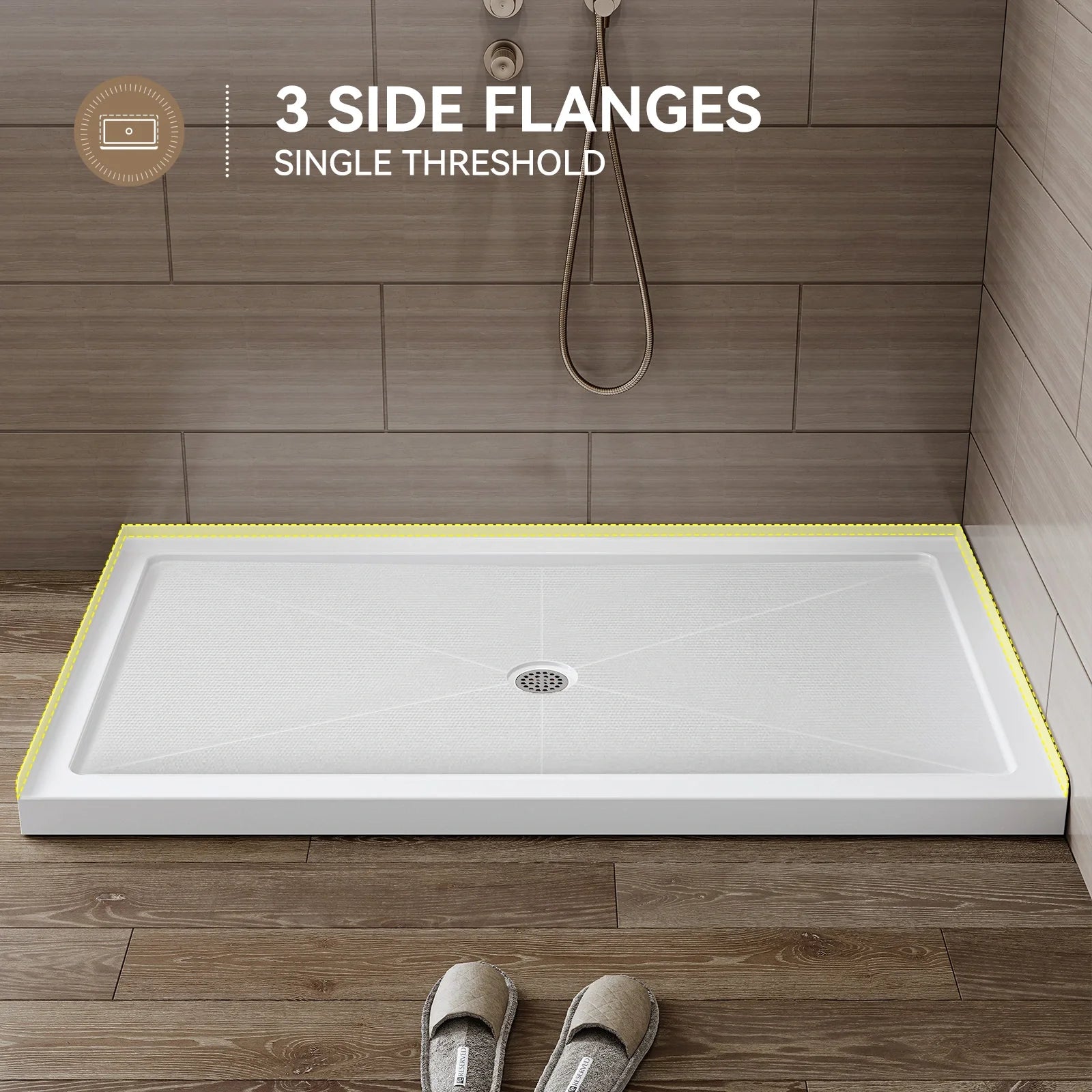 Chrome Acrylic Shower Pan with Center Drain Model BS6036-CH