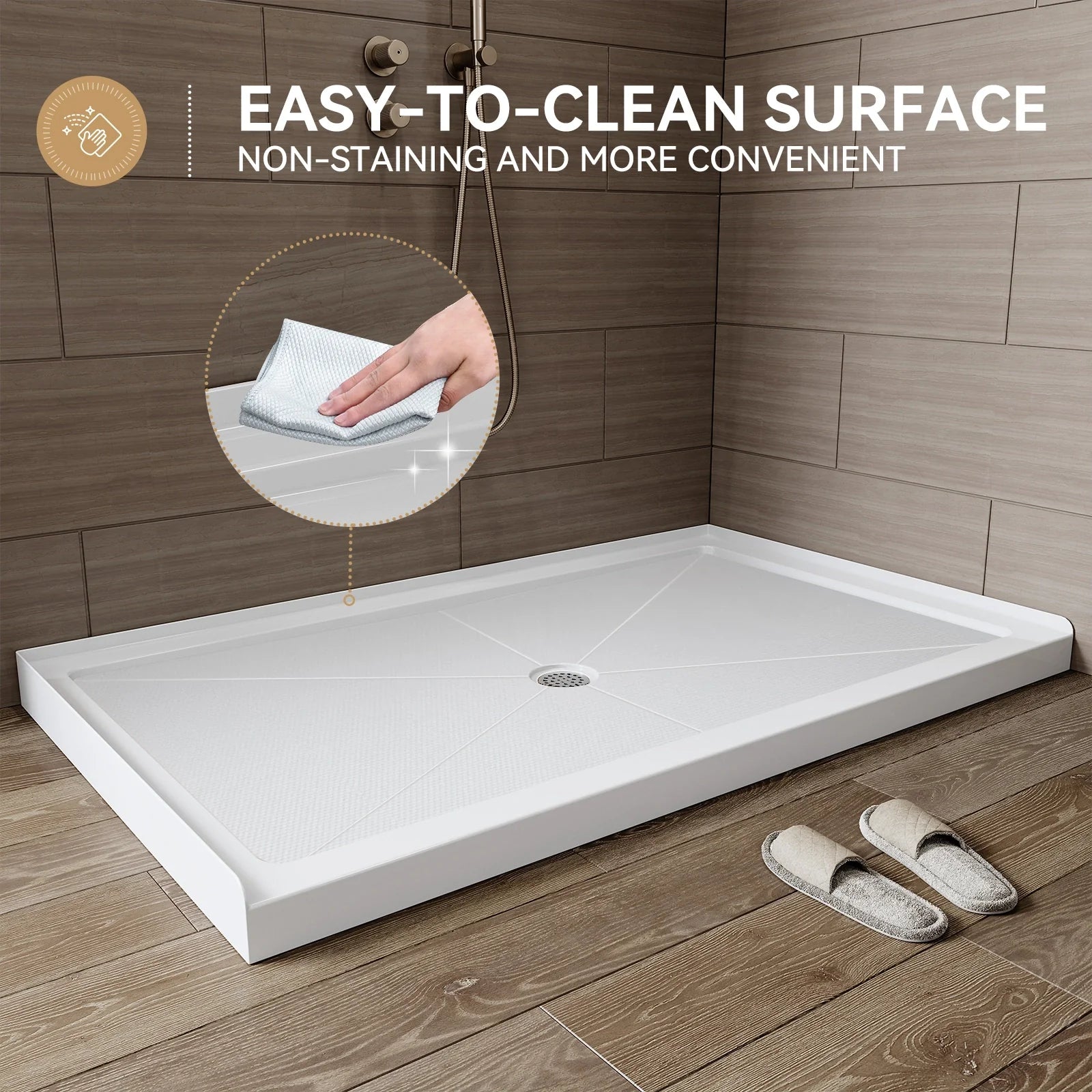 Chrome Acrylic Shower Pan with Center Drain Model BS6036-CH