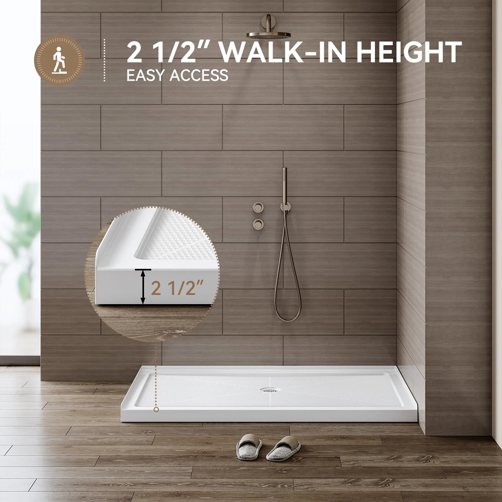 Chrome Acrylic Shower Pan with Center Drain Model BS6036-CH