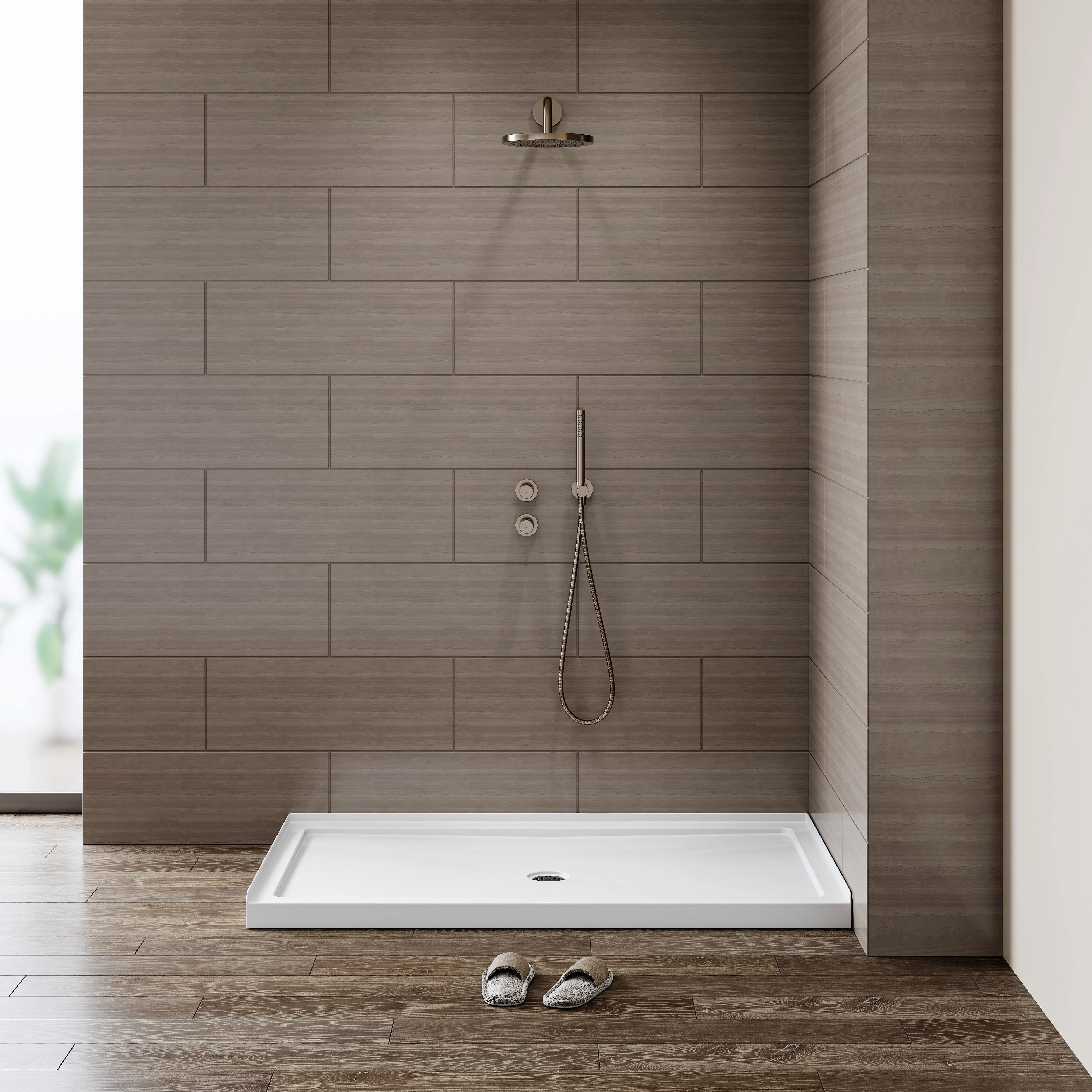 Chrome Acrylic Shower Pan with Center Drain Model BS6036-CH