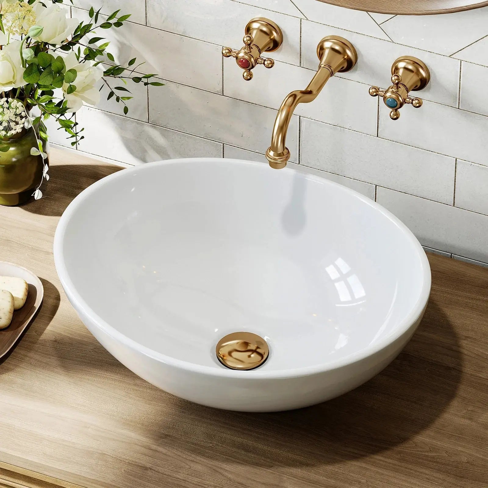 Above Counter Bathroom Sink with Oval Ceramic Model C4034W HOROW