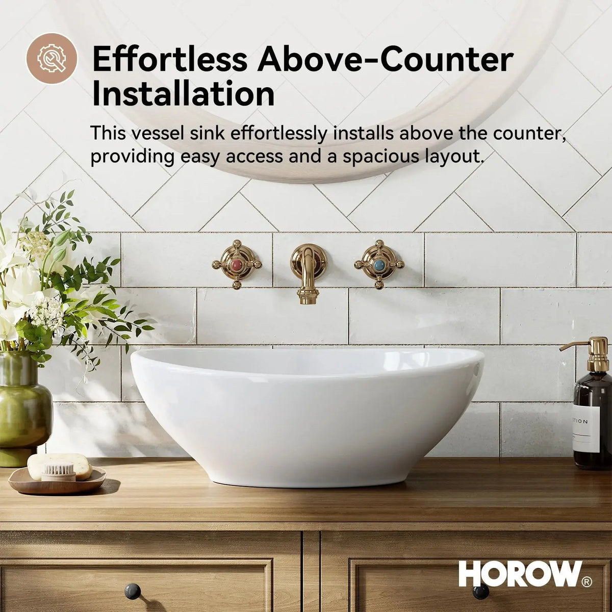Above Counter Bathroom Sink with Oval Ceramic Model C4034W HOROW