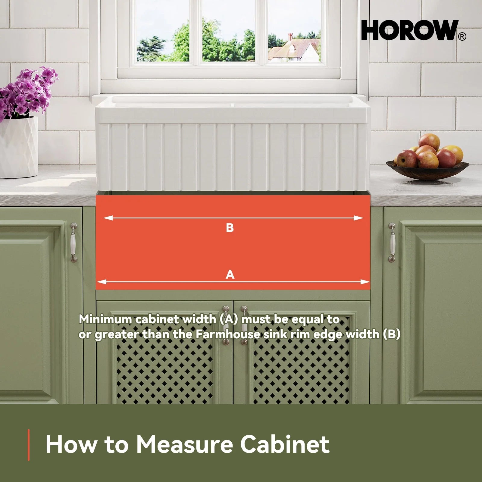 HOROW 33" Double Bowl Ceramic Kitchen Sink with Drainboard