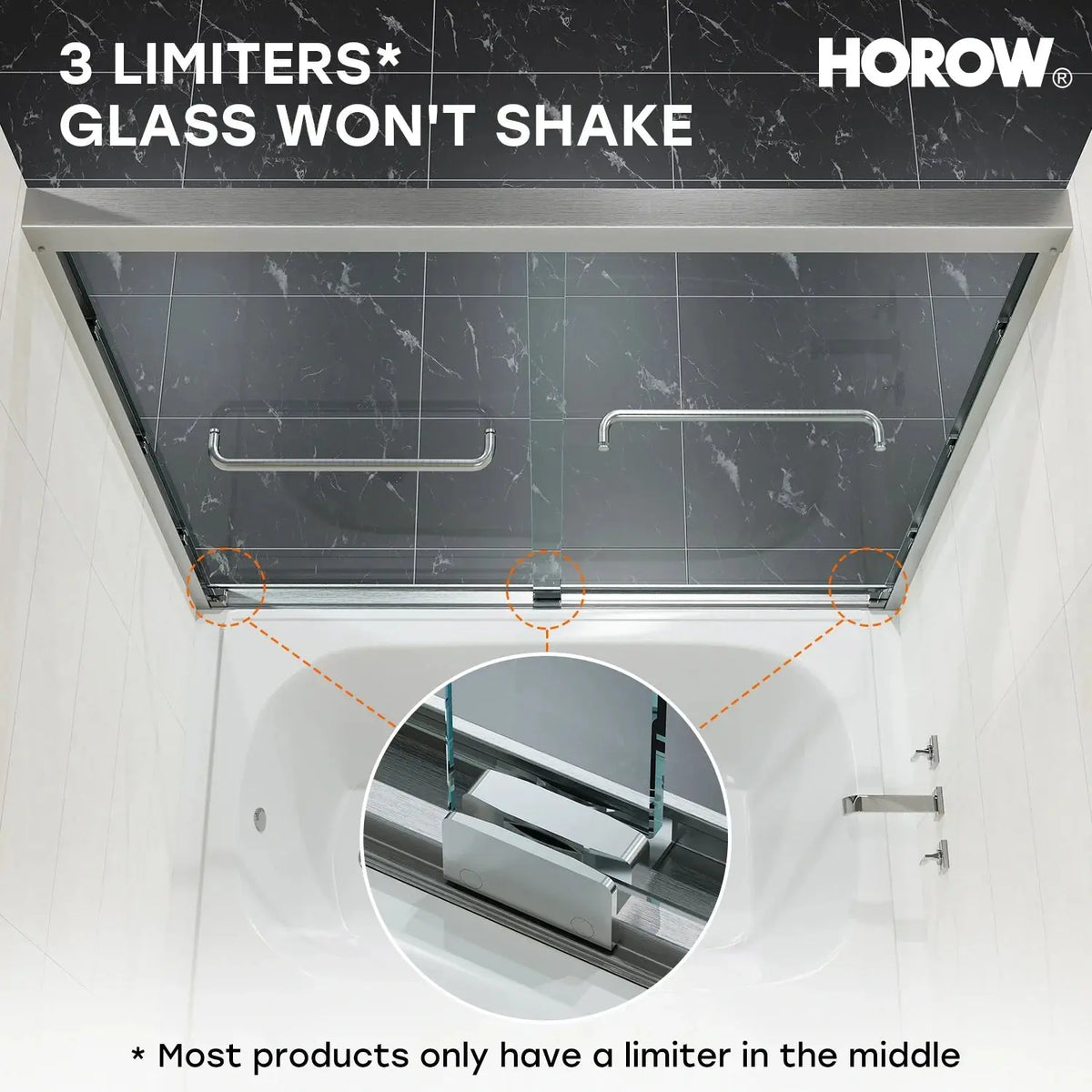 60 Inch Brushed Nickel Bathtub Glass Door – 1/4" Tempered Glass, Model BE6060-BN HOROW