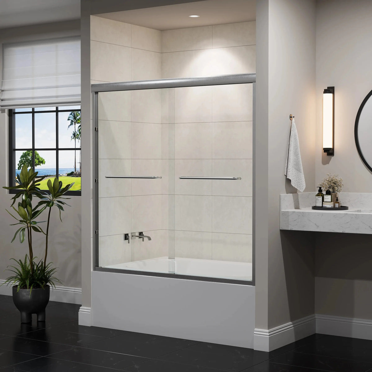 60 Inch Brushed Nickel Bathtub Glass Door – 1/4" Tempered Glass, Model BE6060-BN HOROW