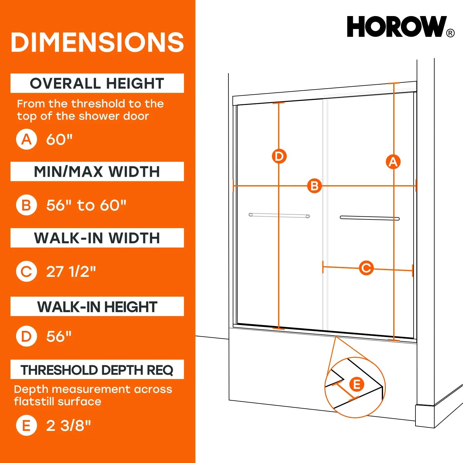 60 Inch Matte Black Bathtub Shower Door – BE6060-MB with Anti-Jumping Glass