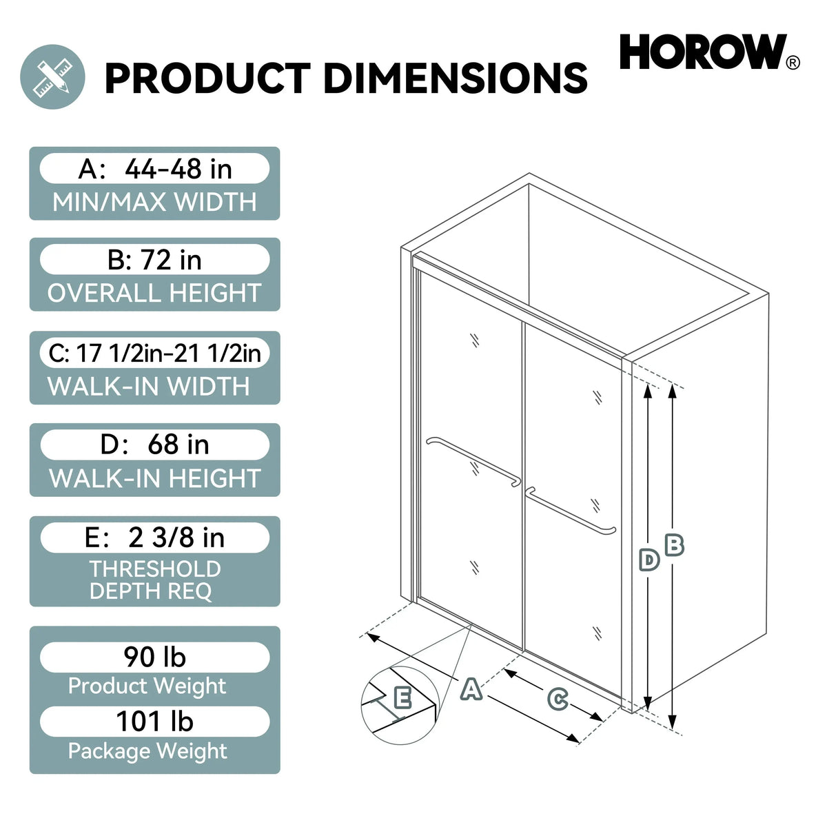 Brushed Nickel Double Sliding Shower Door with Wet-Dry Separation Model HR4872-BN HOROW