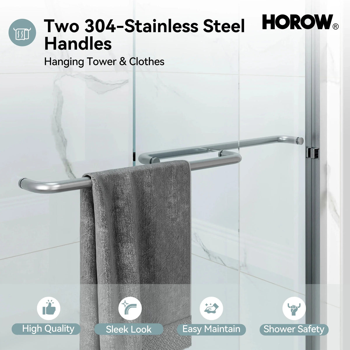 Brushed Nickel Double Sliding Shower Door with Wet-Dry Separation Model HR4872-BN HOROW