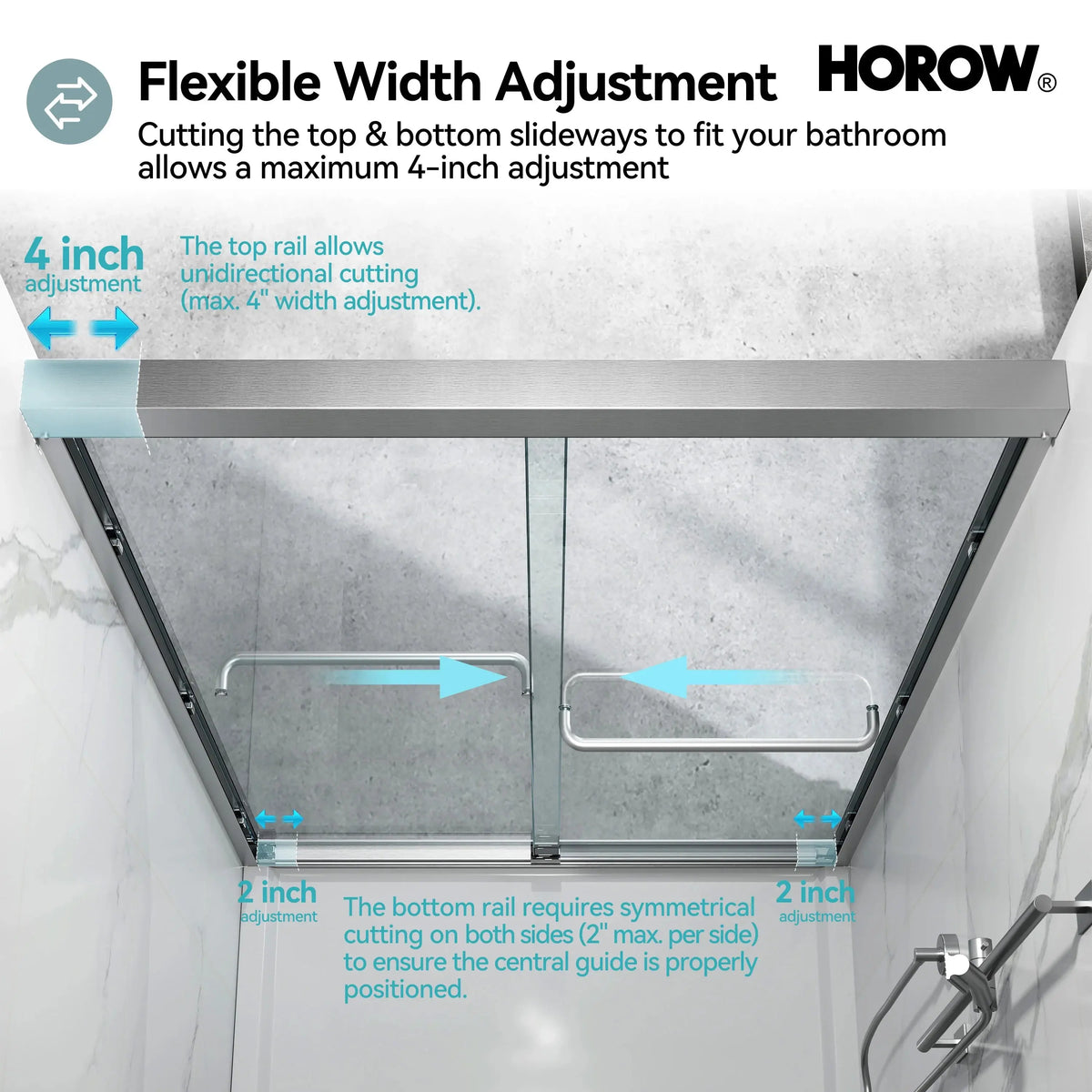 Brushed Nickel Double Sliding Shower Door with Wet-Dry Separation Model HR4872-BN HOROW