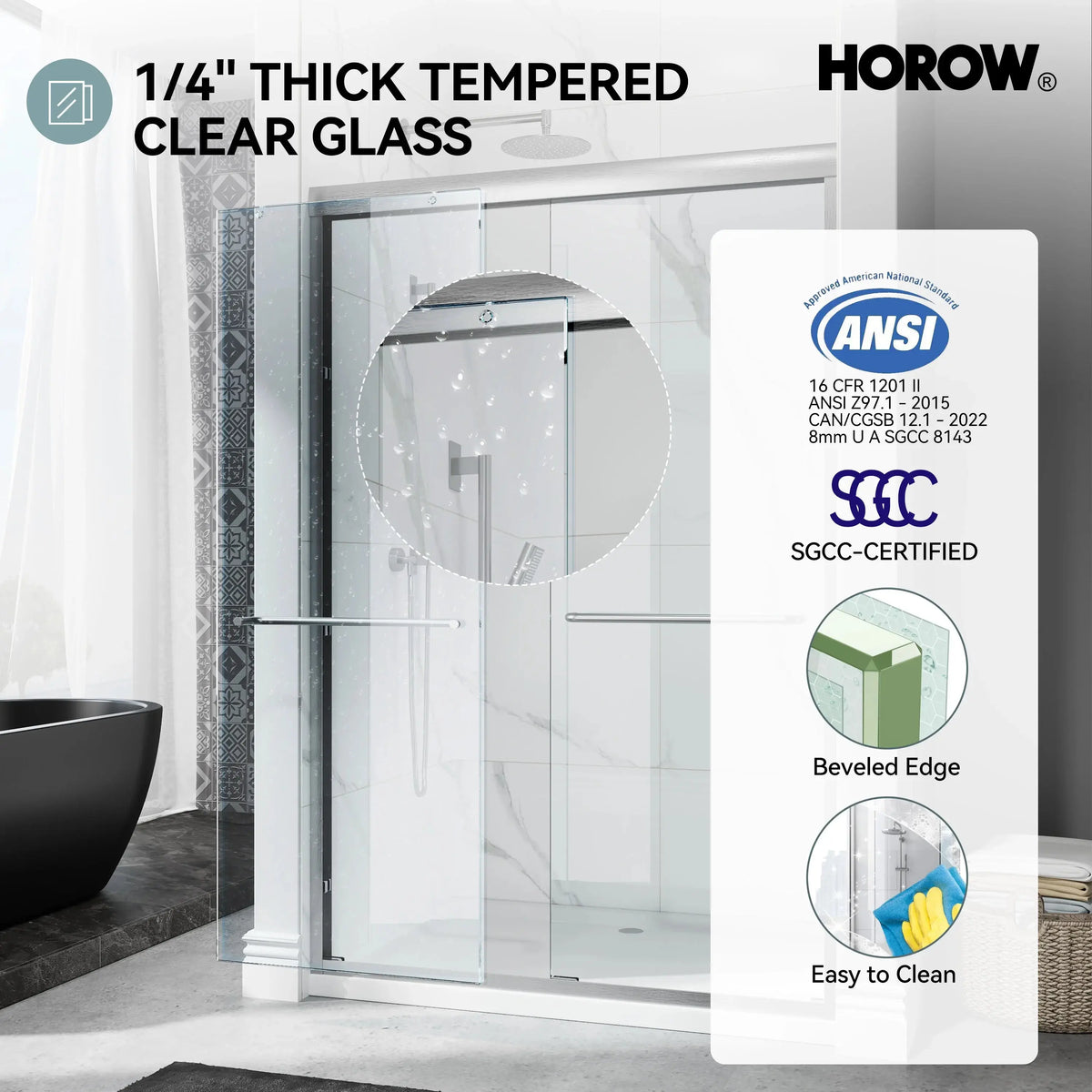 Brushed Nickel Double Sliding Shower Door with Wet-Dry Separation Model HR4872-BN HOROW