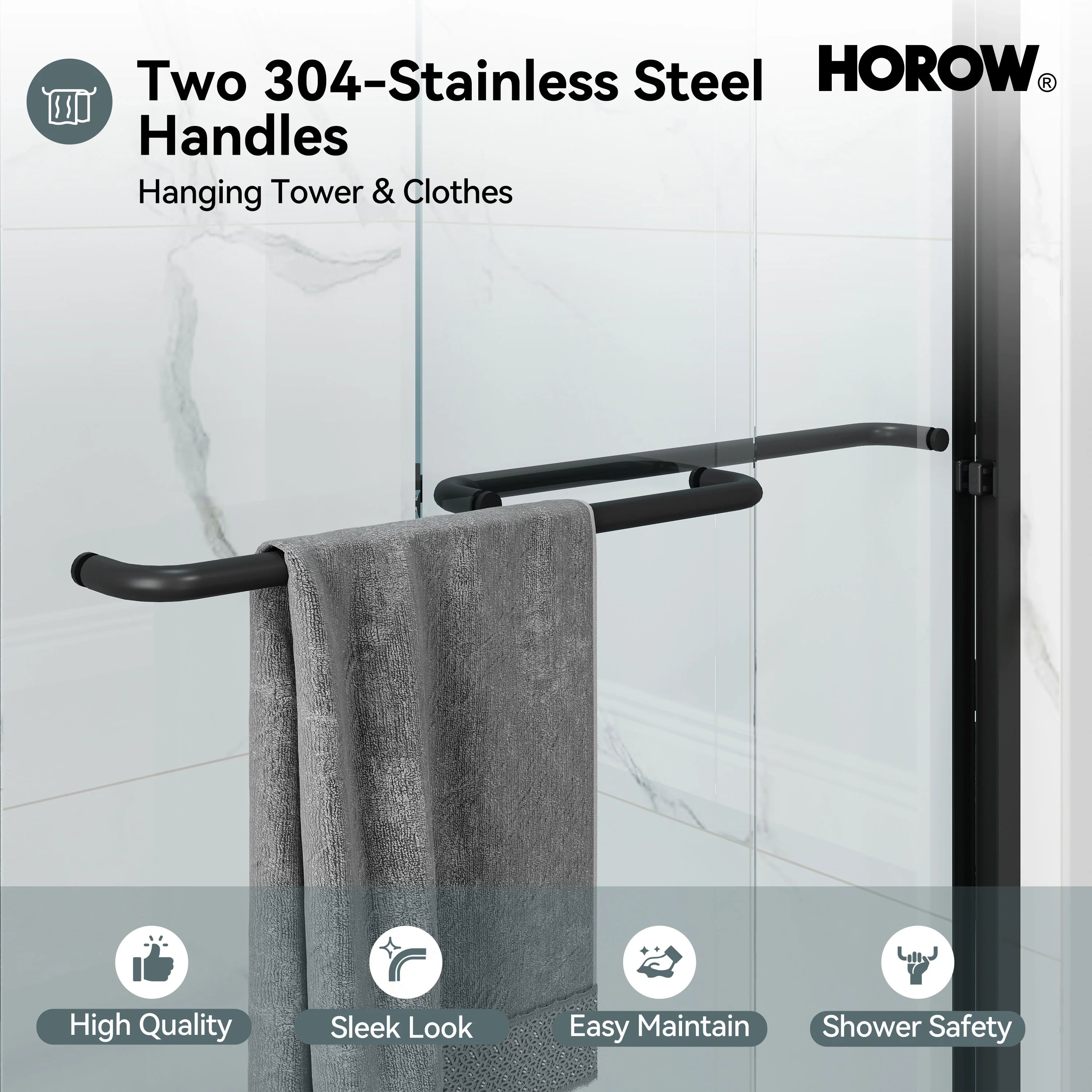 Matte Black Double Sliding Shower Door – Model HR4872-MB, 1/4" Thick Glass