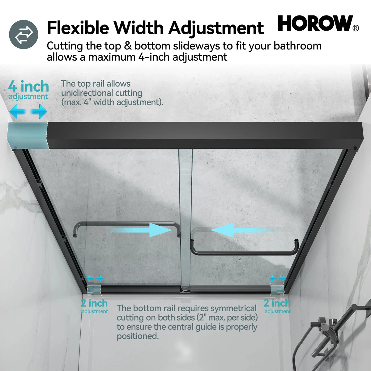 Matte Black Double Sliding Shower Door – Model HR4872-MB, 1/4" Thick Glass HOROW