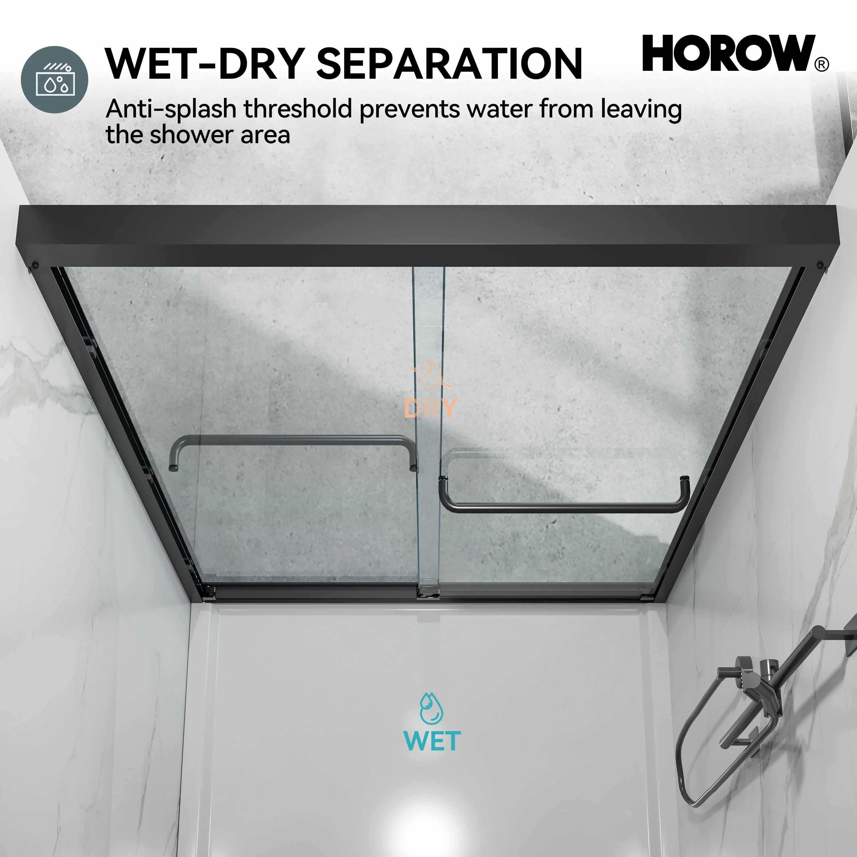 Matte Black Double Sliding Shower Door – Model HR4872-MB, 1/4" Thick Glass