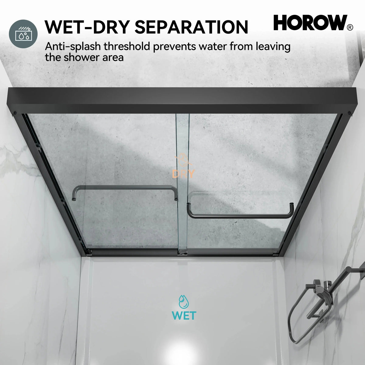 Matte Black Double Sliding Shower Door – Model HR4872-MB, 1/4" Thick Glass HOROW
