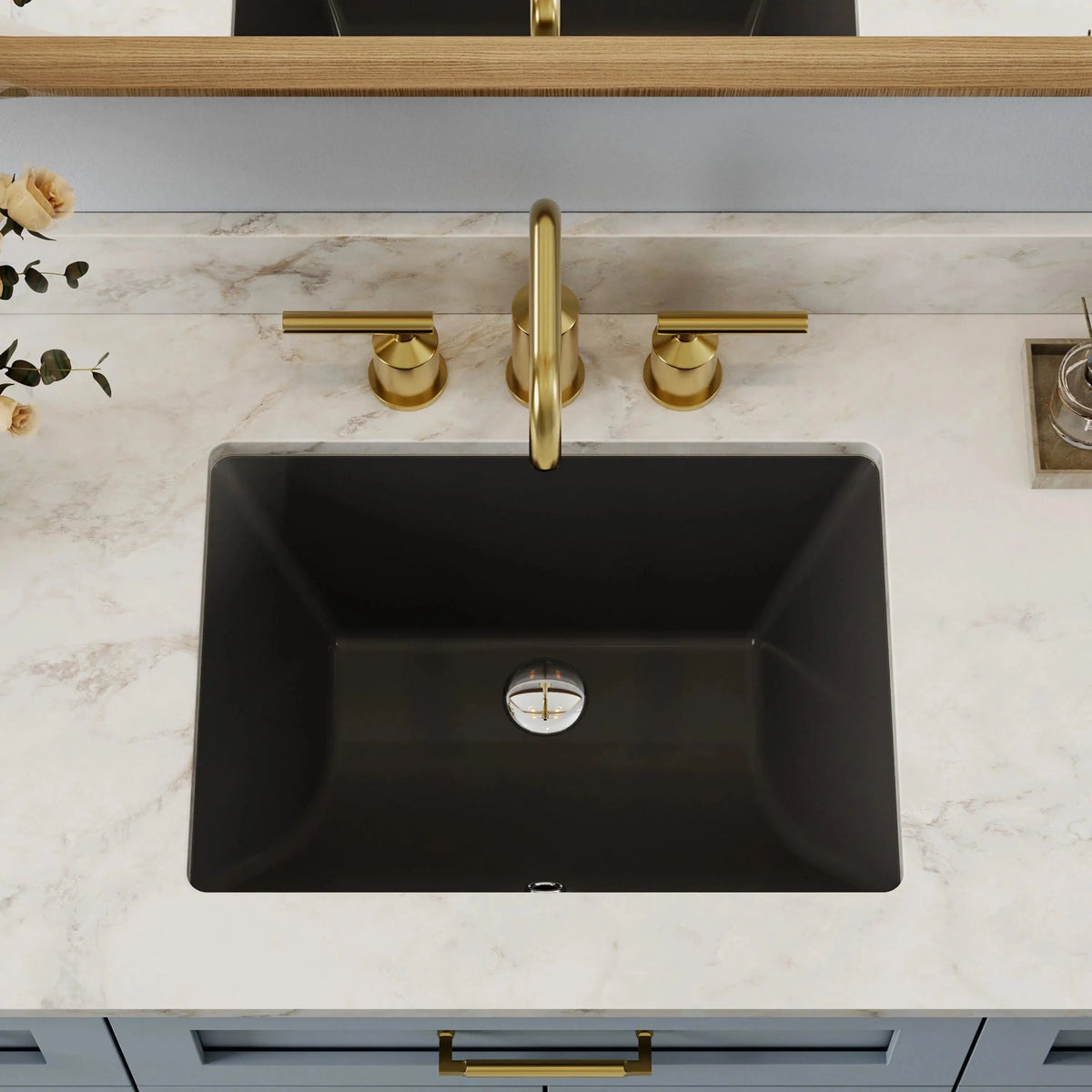 Black Undermount Rectangle Bathroom Sink with Overflow – HWTP-S5138D-B HOROW