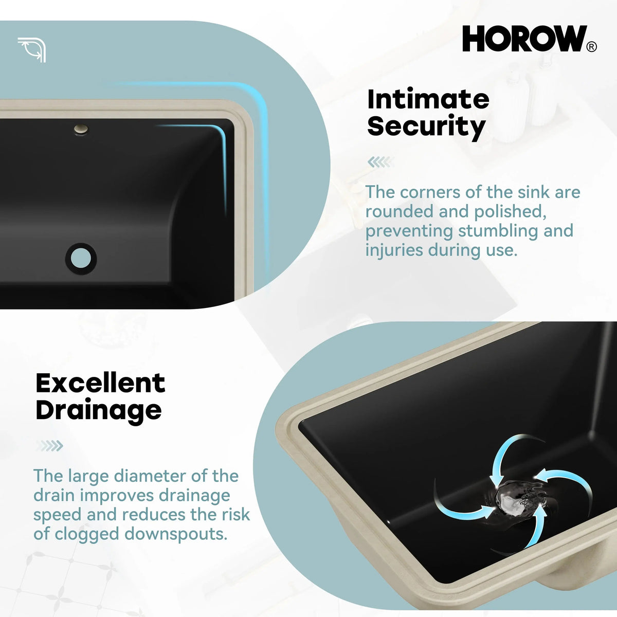 Black Undermount Rectangle Bathroom Sink with Overflow – HWTP-S5138D-B HOROW