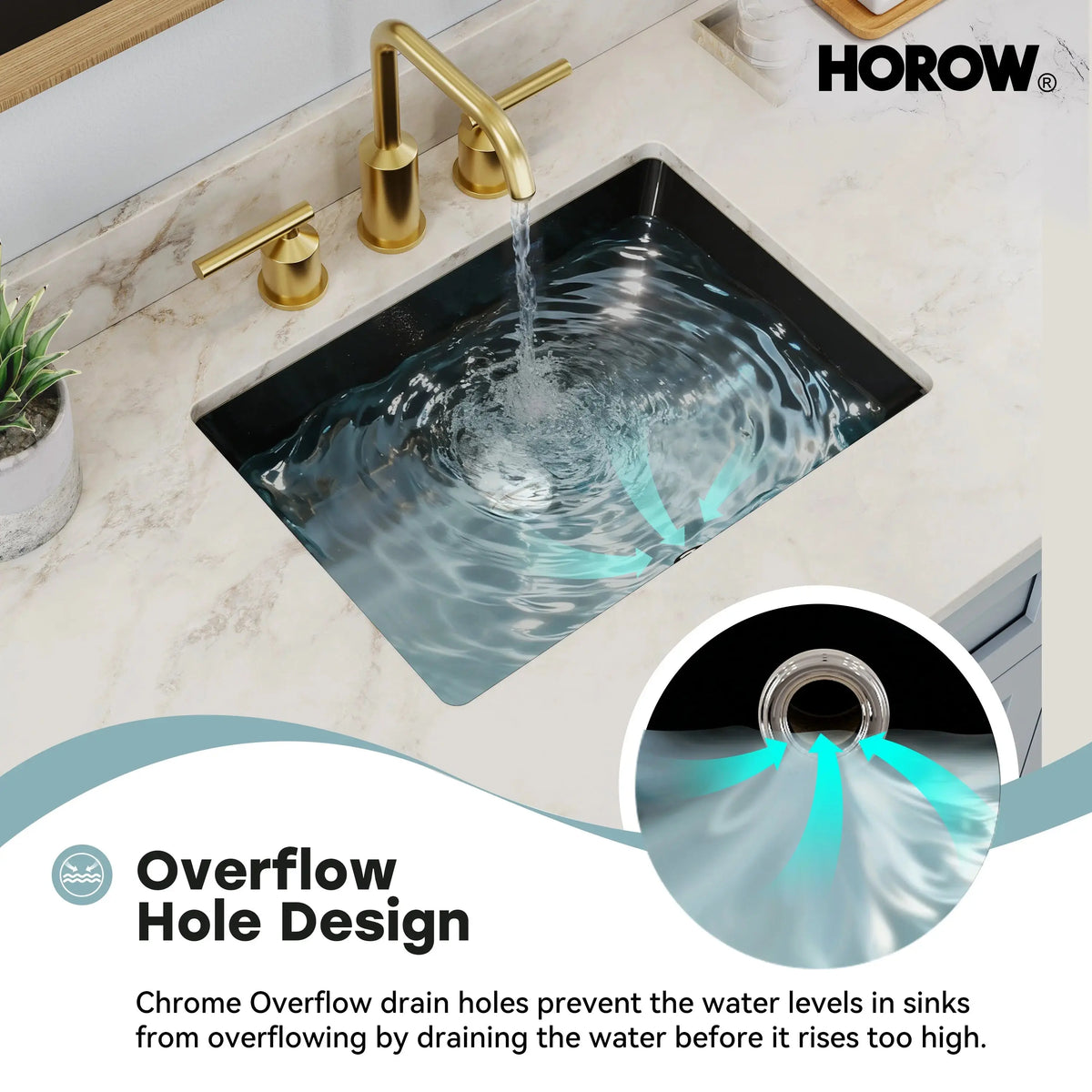 Black Undermount Rectangle Bathroom Sink with Overflow – HWTP-S5138D-B HOROW