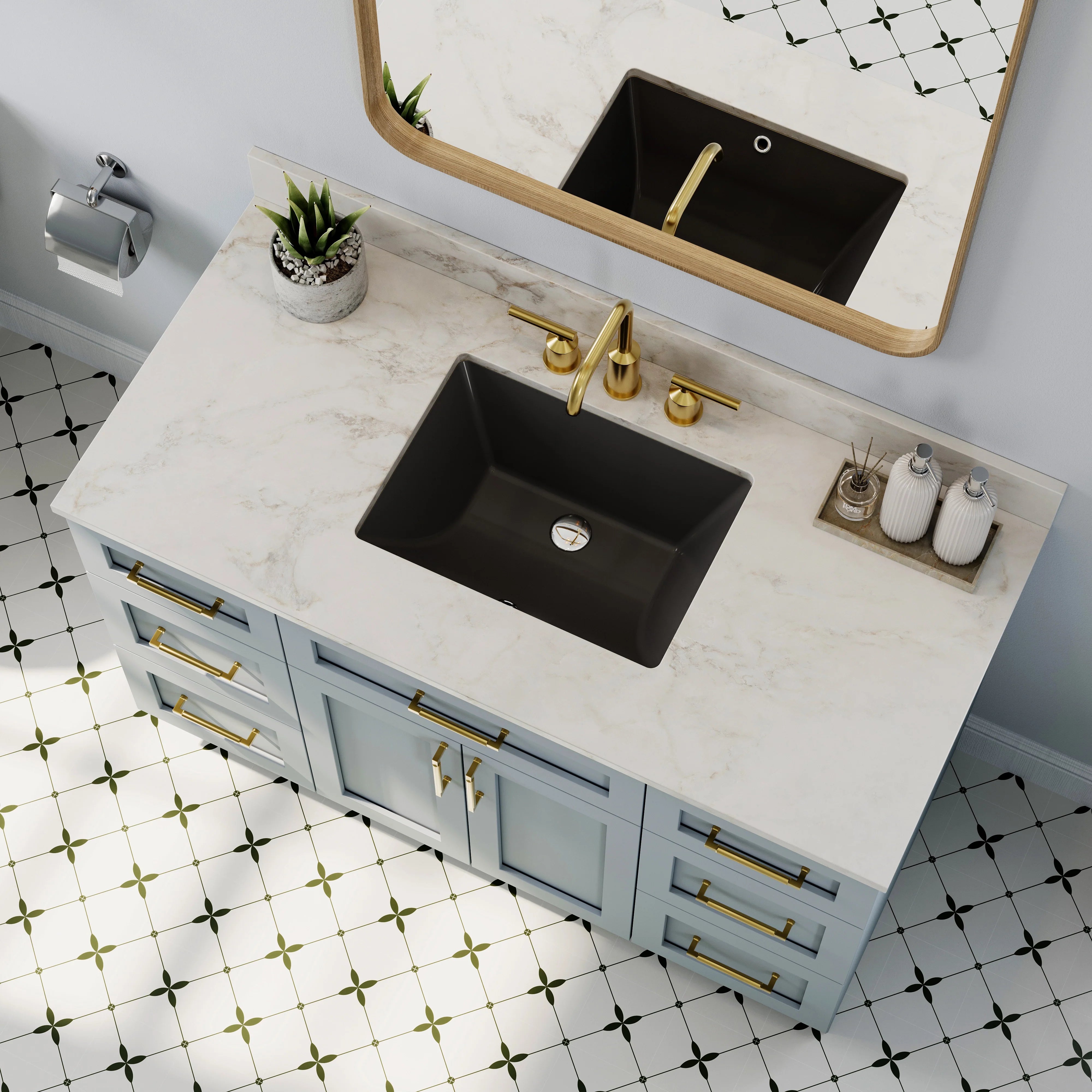 Black Undermount Rectangle Bathroom Sink with Overflow – HWTP-S5138D-B