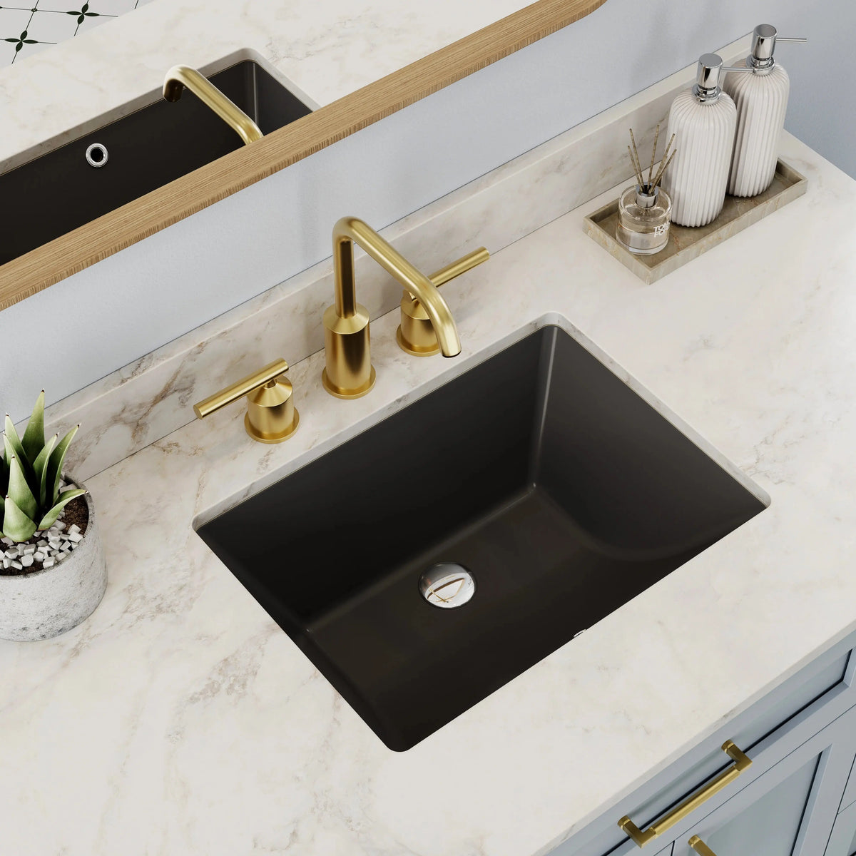 Black Undermount Rectangle Bathroom Sink with Overflow – HWTP-S5138D-B HOROW